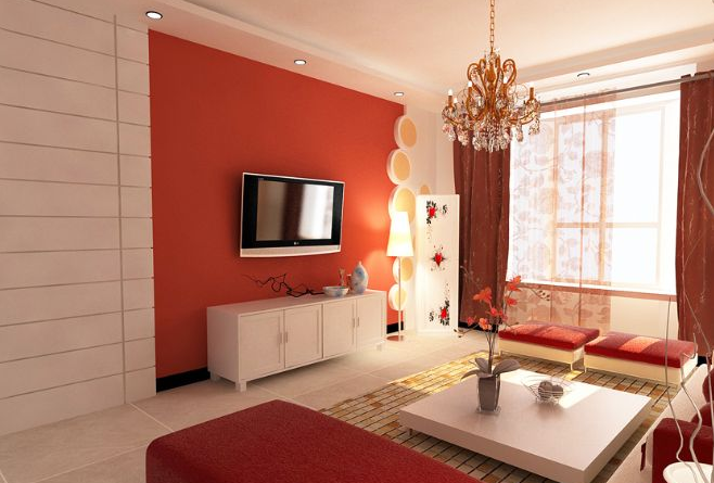 白色為主，點(diǎn)綴一些紅色電視背景墻