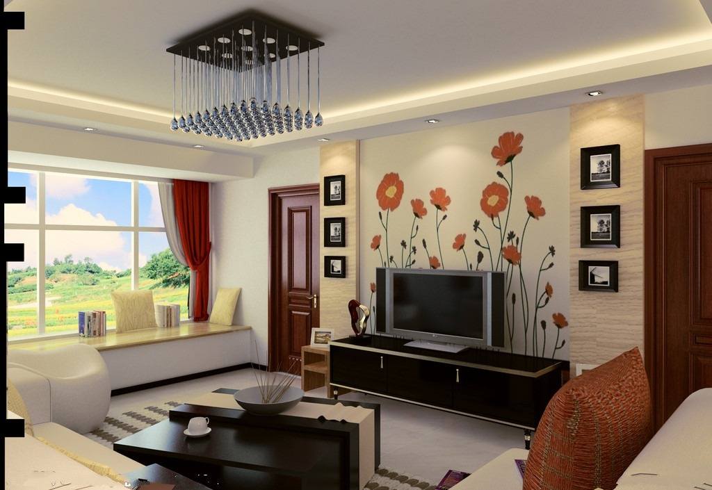 紅色、白色、粉紅色液晶電視背景墻效果圖