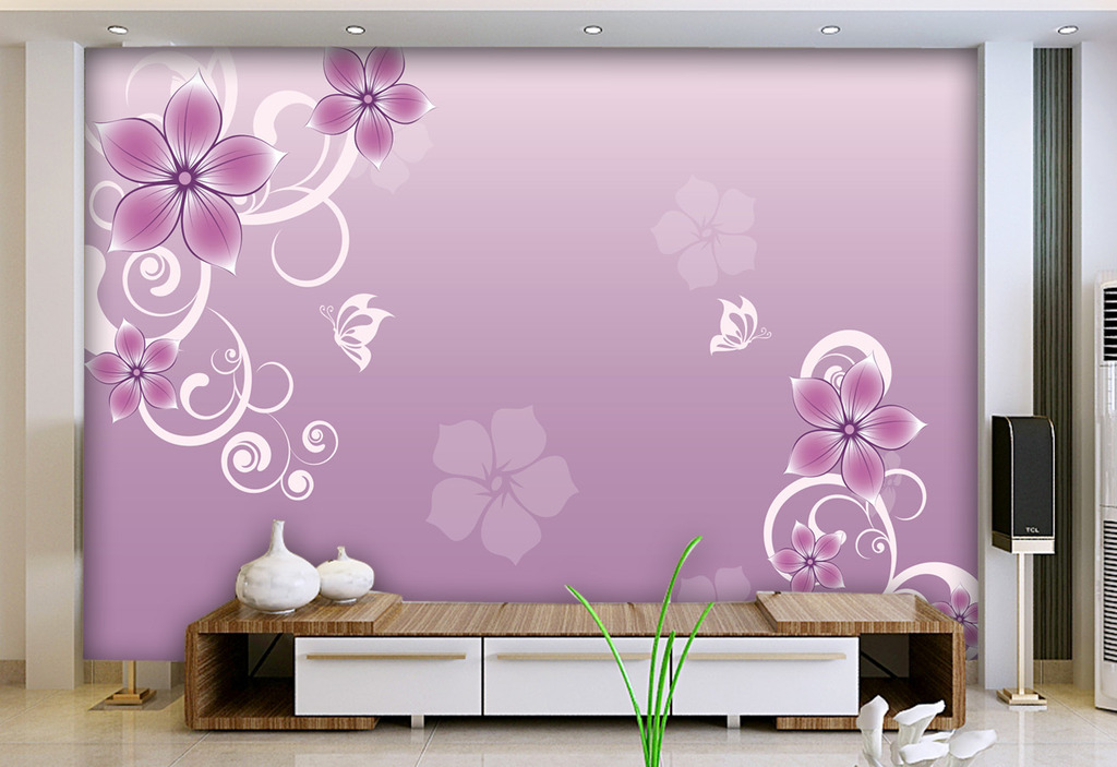 黃綠、粉色，液晶電視背景墻效果圖