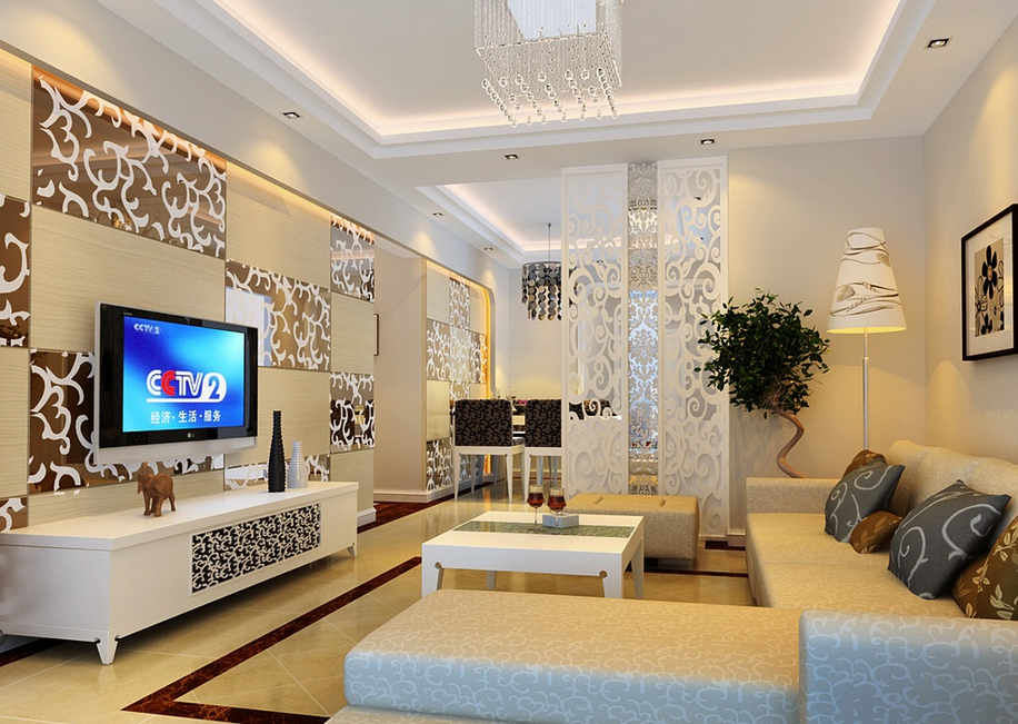 黃色、茶色液晶電視背景墻