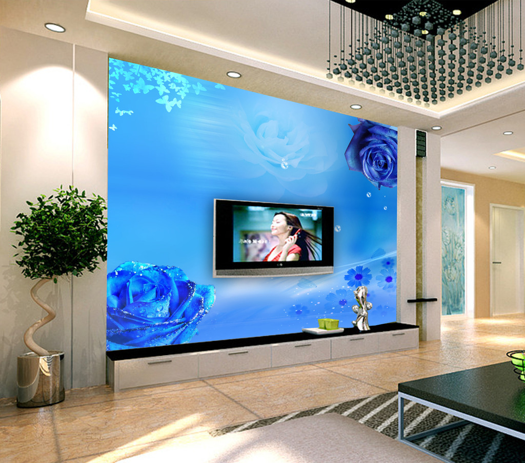 藍(lán)色、紫色液晶電視背景墻