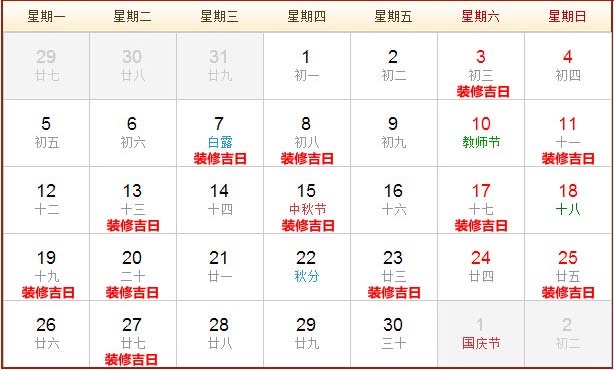 2016年九月裝修開(kāi)工黃道吉日推薦