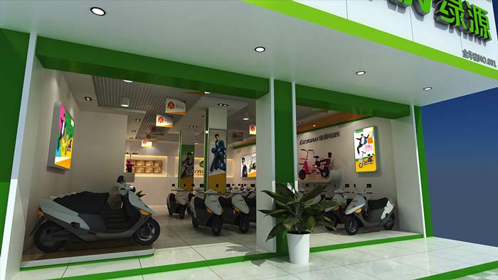 綠源電動(dòng)車店鋪、店面門(mén)面裝修設(shè)計(jì)案例效果圖