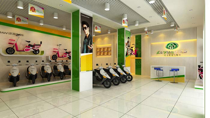 綠源電動(dòng)車店鋪、店面logo墻裝修設(shè)計(jì)案例效果圖