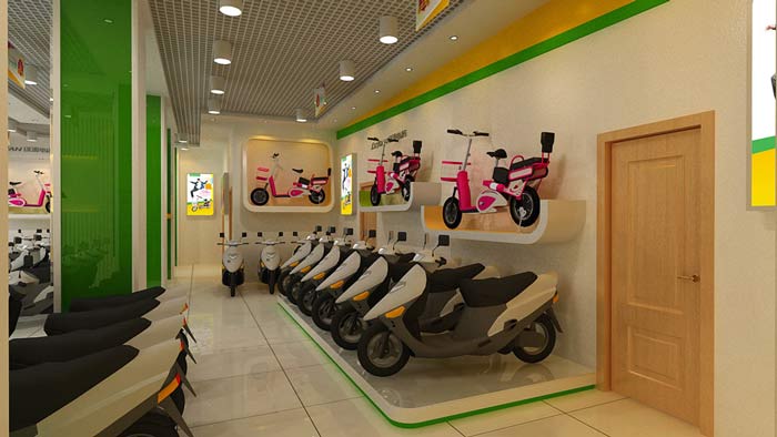 綠源電動(dòng)車店鋪、店面電動(dòng)車擺放區(qū)裝修設(shè)計(jì)案例效果圖