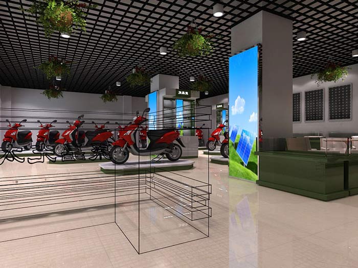 聚晶光太陽能電動車店面、店鋪吊頂裝修設(shè)計案例效果圖