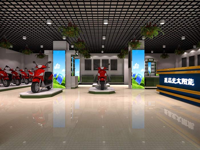 聚晶光太陽能電動車店面、店鋪前臺裝修設(shè)計案例效果圖