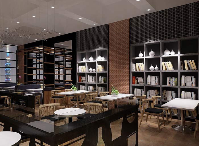 書苑咖啡館廳咖啡桌區(qū)域裝修設(shè)計案例效果圖