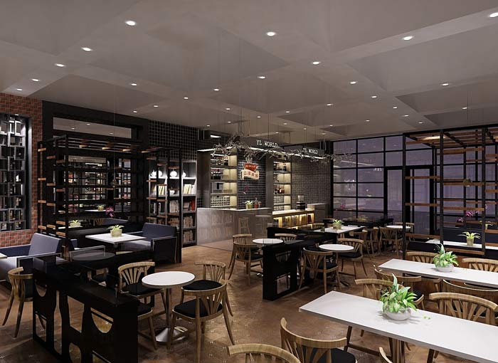 書苑咖啡館廳裝修設(shè)計案例效果圖