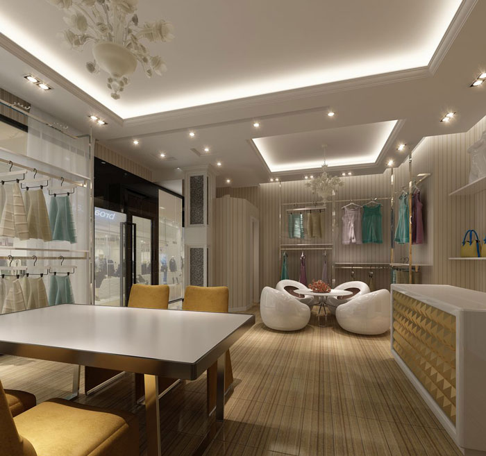 100平方女裝專(zhuān)賣(mài)店休息區(qū)域裝修設(shè)計(jì)案例效果圖
