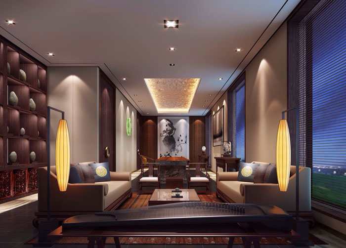 現(xiàn)代、中式混搭私人會(huì)所接待區(qū)域裝修設(shè)計(jì)案例效果圖