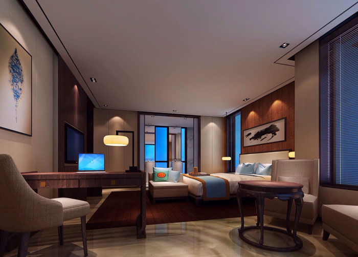 現(xiàn)代、中式混搭私人會(huì)所臥室裝修設(shè)計(jì)案例效果圖