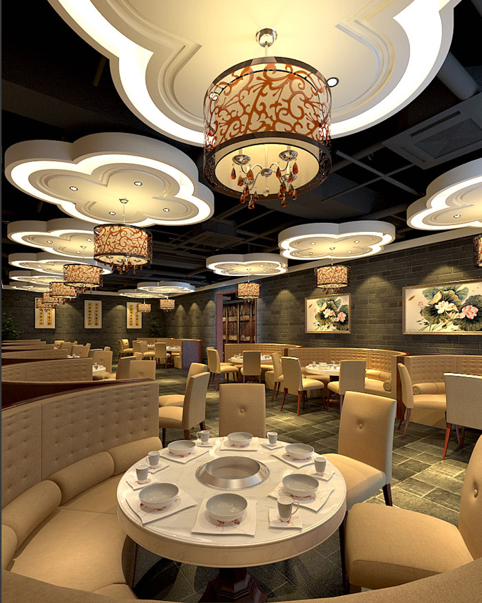 500平方火鍋店大廳裝修設(shè)計案例效果圖