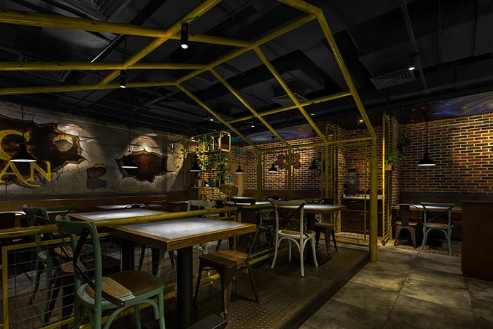 230平方懷舊復(fù)古風(fēng)餐廳大廳區(qū)域設(shè)計案例效果圖