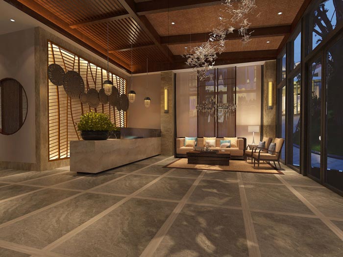 享樂主題酒店前臺裝修設(shè)計案例效果圖