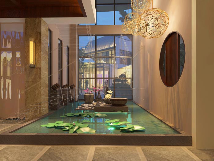 享樂主題酒店前臺觀賞區(qū)裝修設(shè)計案例效果圖