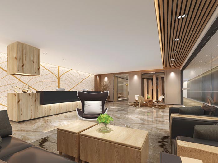 進出口貿(mào)易辦公室前臺裝修設(shè)計案例效果圖