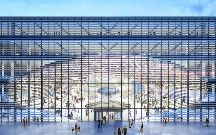 天津濱海圖書館階梯式書架設(shè)計效果圖