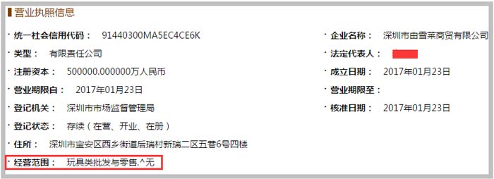 深圳市由雪萊商貿公司經(jīng)營范圍截圖