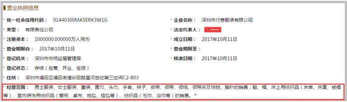 服裝有限公司經(jīng)營范圍截圖