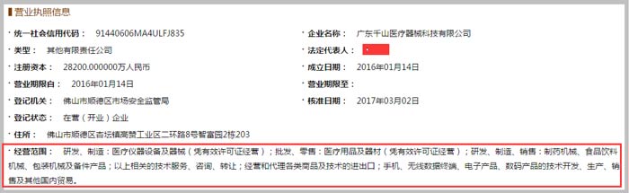 醫(yī)療器械科技有限公司經(jīng)營范圍截圖