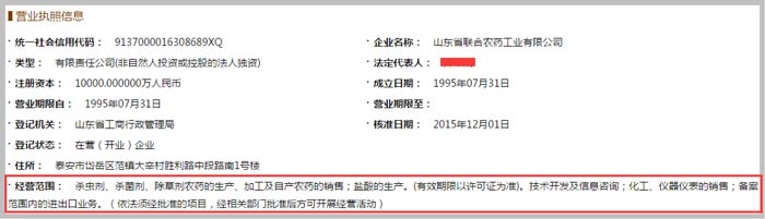 農(nóng)藥工業(yè)有限公司經(jīng)營范圍截圖