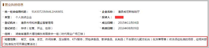 澧縣威尼斯咖啡廳經(jīng)營(yíng)范圍截圖