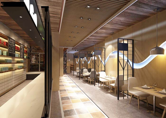 連鎖中式快餐店一樓餐區(qū)裝修設(shè)計效果圖