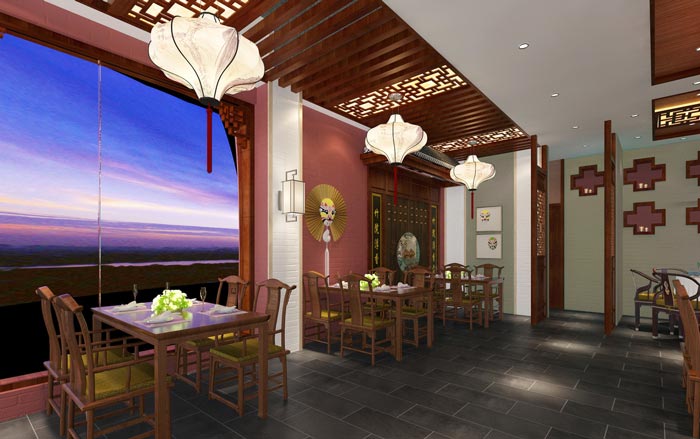 新中式川菜館窗臺餐區(qū)裝修設計效果圖