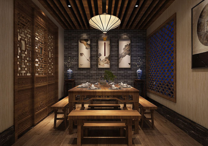 中式川菜館二樓包廂裝修設(shè)計(jì)效果圖