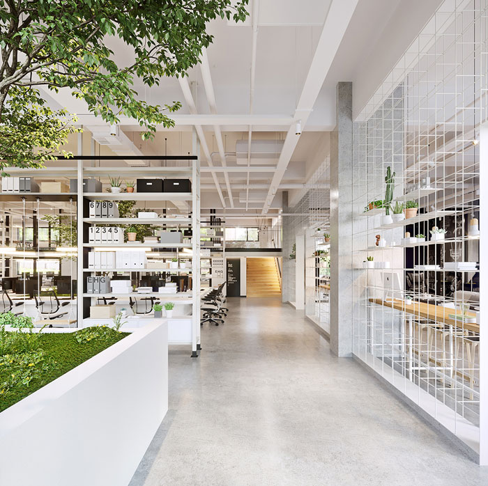 家居公司辦公室辦公區(qū)過(guò)道裝修設(shè)計(jì)效果圖