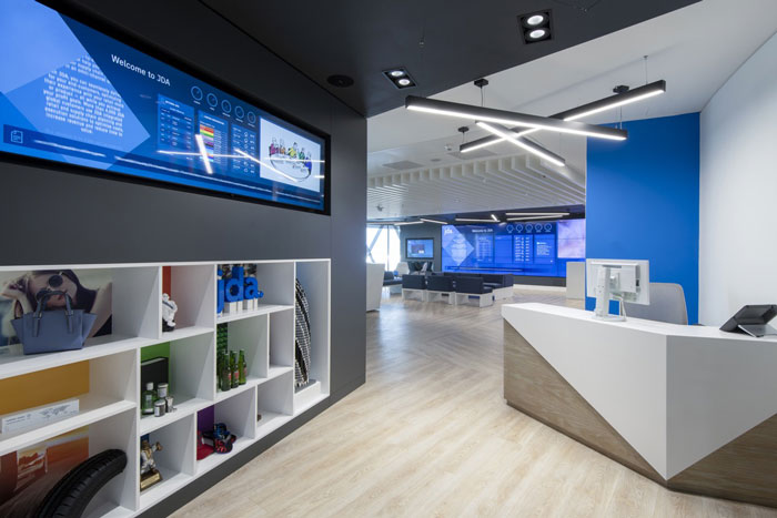 供應鏈管理公司辦公室前臺裝修設(shè)計效果圖