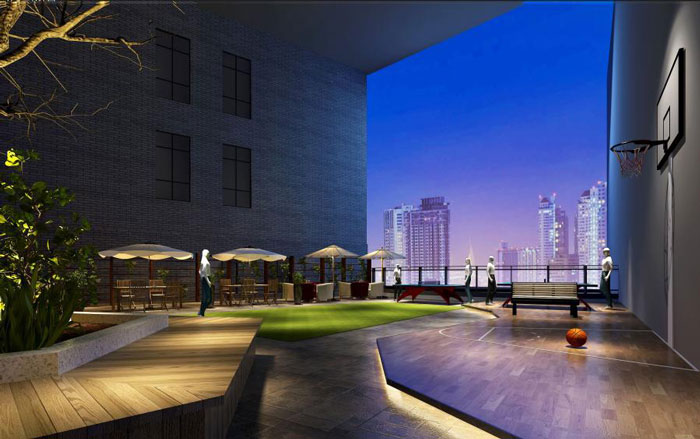 杭州良渚辦公室陽臺休息區(qū)裝修設計效果圖