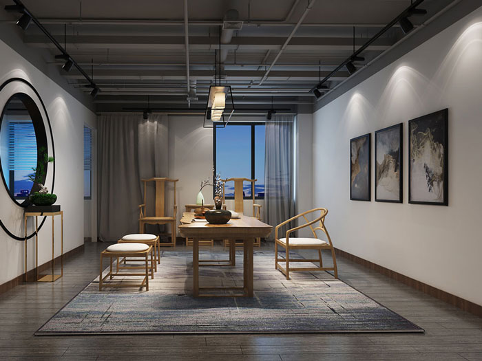 中式禪意辦公室品茶區(qū)裝修設(shè)計效果圖