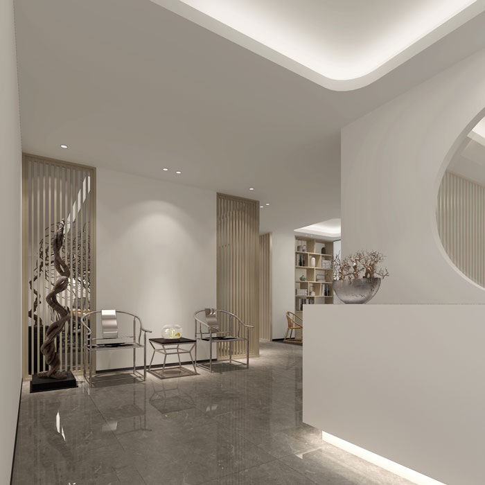 現(xiàn)代中式辦公室接待區(qū)裝修設計效果圖