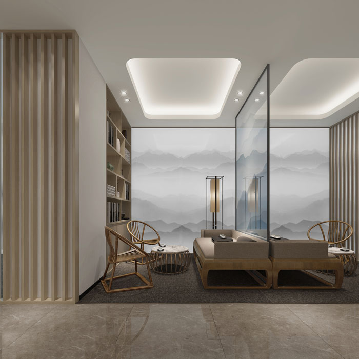 現(xiàn)代中式辦公室交流區(qū)裝修設計效果圖