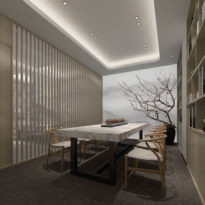 現(xiàn)代中式辦公室會議室裝修設計效果圖