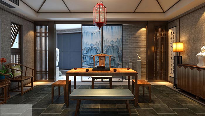 中式辦公室茶水區(qū)設(shè)計(jì)裝修效果圖