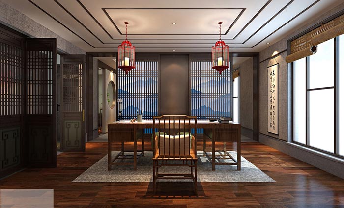 中式經(jīng)理辦公室設(shè)計(jì)裝修效果圖