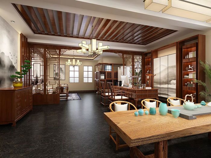 中式總經(jīng)理辦公裝修設計效果圖