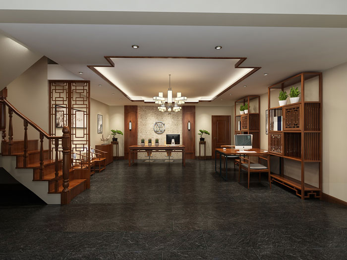 中式辦公進門區(qū)裝修設計效果圖