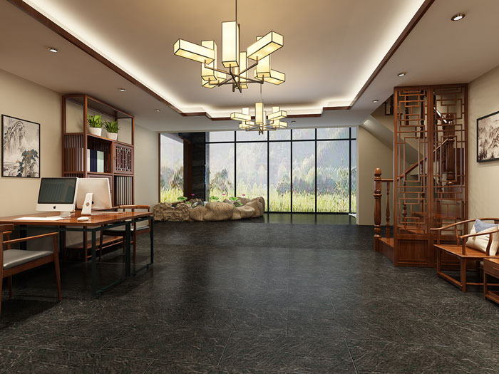 中式辦公辦公區(qū)裝修設計效果圖