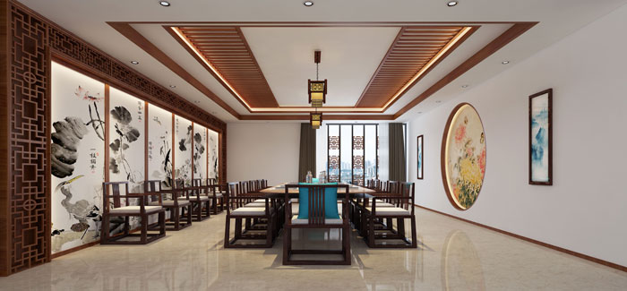 中式辦公會所會議室裝修設(shè)計效果圖