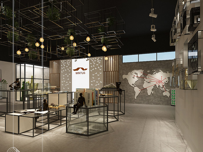 絲綢廠房展廳進(jìn)門區(qū)裝修設(shè)計效果圖