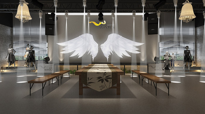 絲綢廠房展廳展示區(qū)裝修設(shè)計效果圖