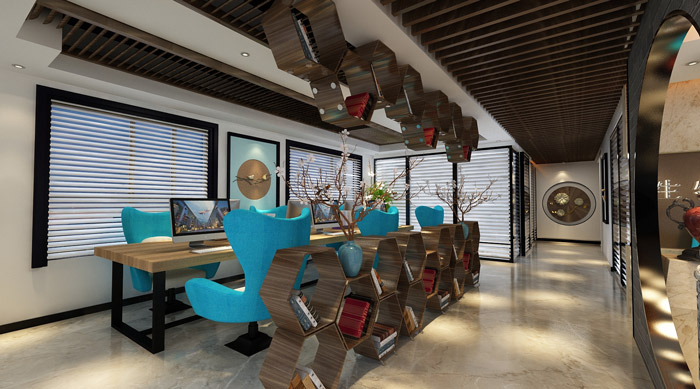 現代中式風格辦公室辦公區(qū)裝修效果圖